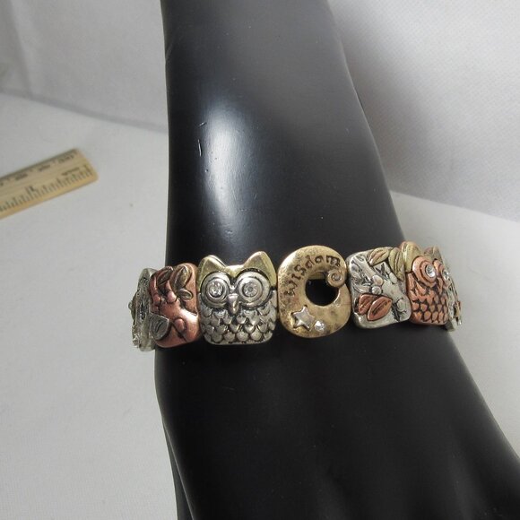 BOHO OWL WISDOM BRACELET STRETCH 7.5 - 8 COPPER BRASS SILVER - Picture 6 of 8